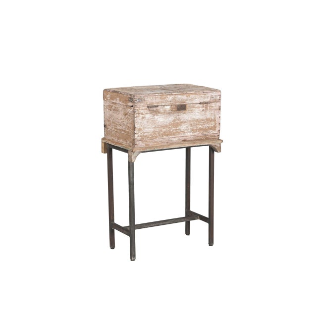 Vintage Indian Painted Teakwood Chest on Iron Legs For Sale - Image 4 of 4