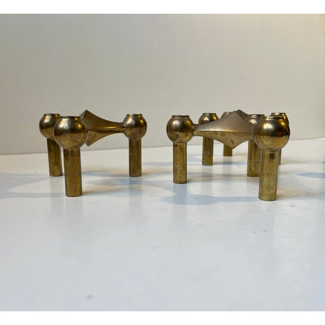 Metal Vintage Modular Candleholders in Brass by Frits Nagel for BMF, 1960s, Set of 4 For Sale - Image 7 of 10