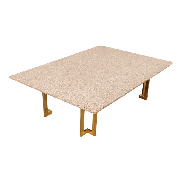 Modern Vintage Brass & Granite Coffee Table For Sale