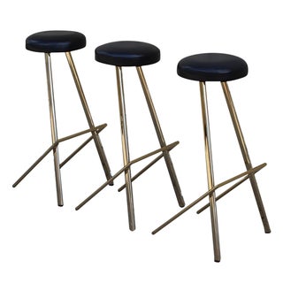 Vintage Brass Cantilevered Bar Stools - Set of 3 For Sale