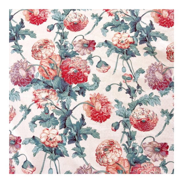 Vintage Brunschwig & Fils "Uppark Poppies" Fabric 10 Yards Floral Matelasse 1980 For Sale