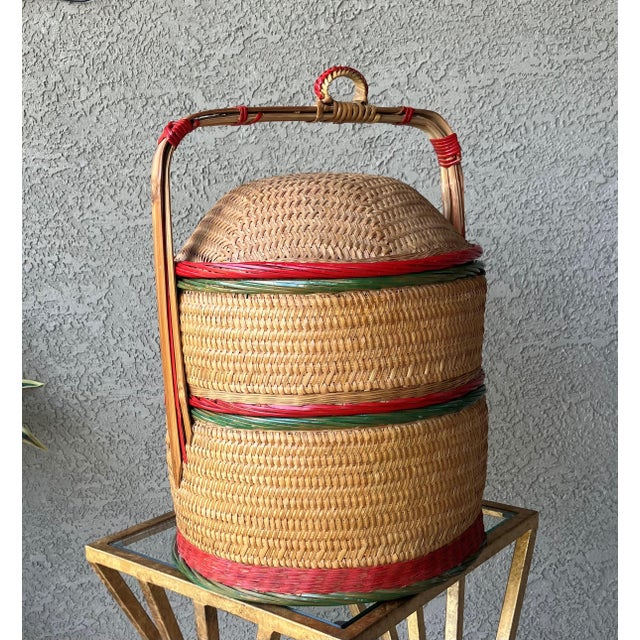 Mid 20th Century Circa 1960/1970 Chinese Rattan & Bamboo Two-Tier Betrothal / Wedding Basket For Sale - Image 5 of 18