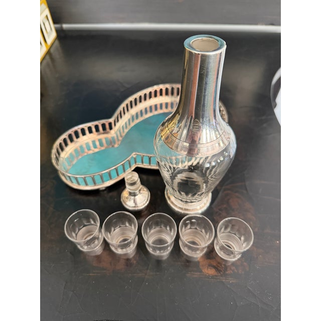 Early 20th Century Antique French Sterling Apertif Set With Silver Plate Gallery Tray, 7pc Set For Sale - Image 5 of 15