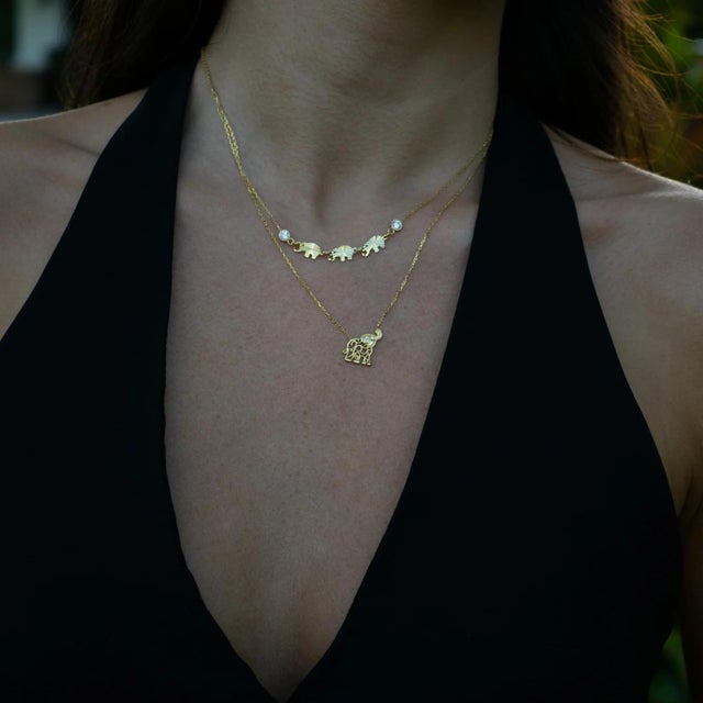 Metal Lucky Charm Filigree Elephant Gold Necklace For Sale - Image 7 of 9