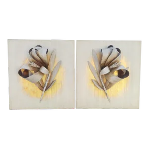 Extra Large Sculptural Floral Metal Wood Modern Art- a Pair