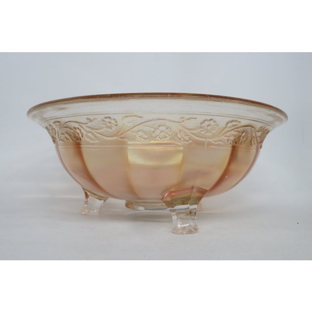 Imperial Iridescent Marigold Carnival Glass 3 Foot Floral Border Bowl 4590b For Sale - Image 4 of 14