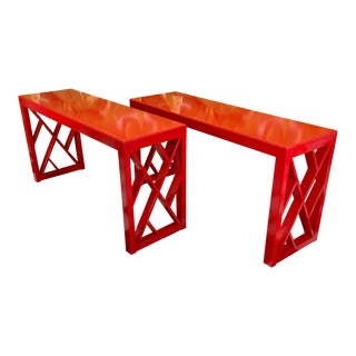Chinese Chippendale Pair of Console Tables by Henredon For Sale