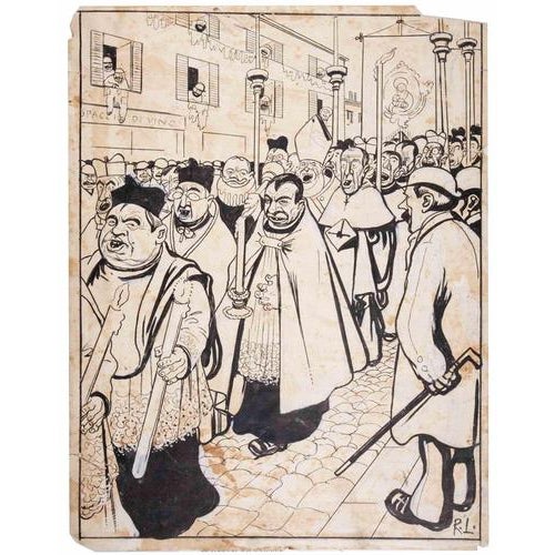 China ink drawing, watercolor and white lead realized in 1904. Hand monogrammed. Good condition, with some diffused...