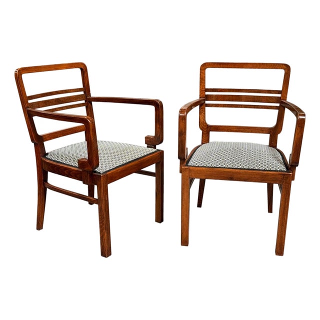Art Deco Walnut Armchairs, Bohemia, 1930s, Set of 2 For Sale