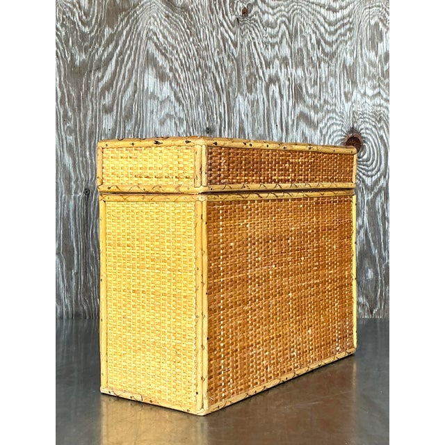 Vintage Boho Woven Rattan Lidded Box For Sale - Image 11 of 11