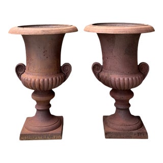 Vintage Cast Iron Garden Urns - Pair For Sale