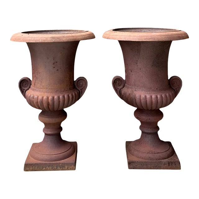 Vintage Cast Iron Garden Urns - Pair For Sale
