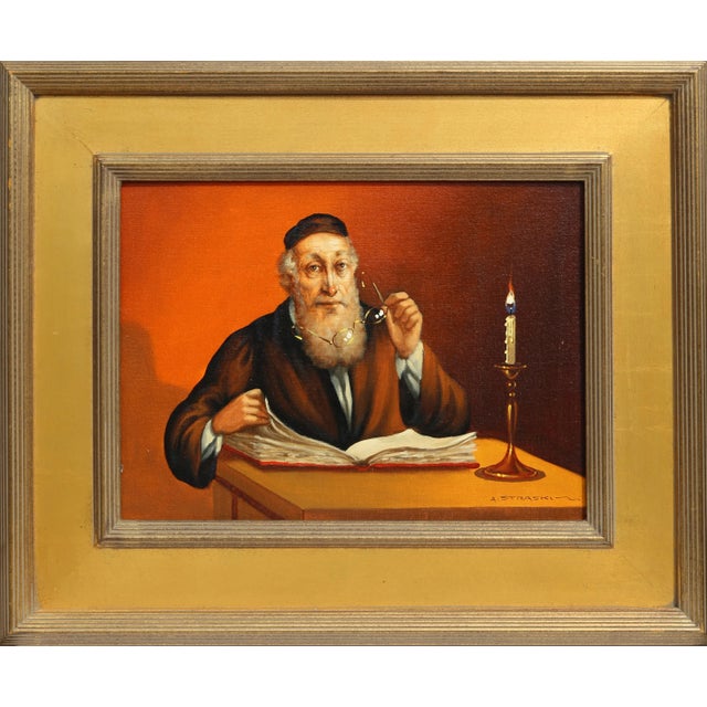 1950s Abraham Straski, Rabbi Reading by Candelight (13-F), Painting For Sale - Image 5 of 5