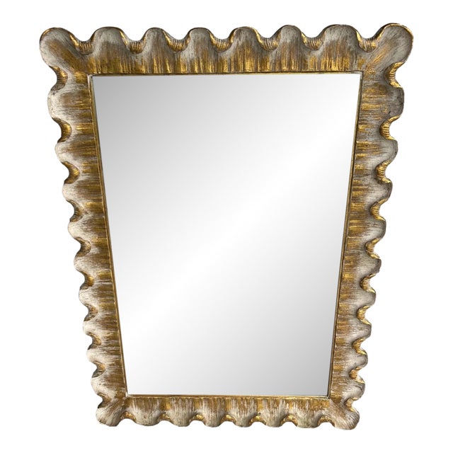 Vintage Italian Gold Ruffle Wood and Gesso Mirror For Sale