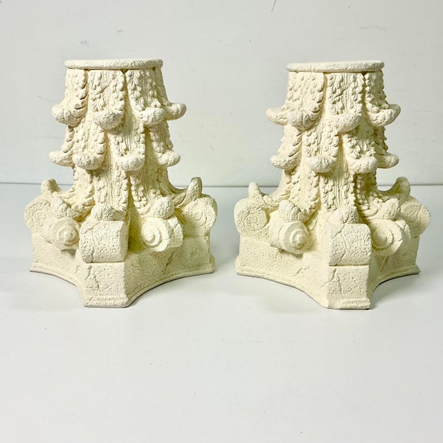 A gorgeous pair of plaster Bookends crafted after Corinthian Italian Roman Empire architectural corbels. These are large...