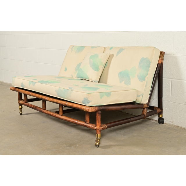 John Wisner for Ficks Reed Mid-Century Hollywood Regency Bamboo Rattan Loveseat, 1950s For Sale - Image 13 of 13