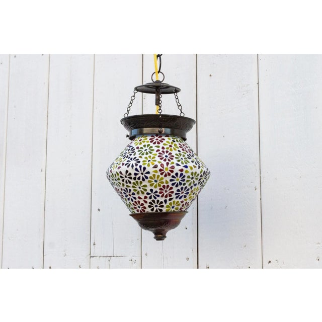 Metal Small Colorful Floral Hanging Lantern For Sale - Image 7 of 9
