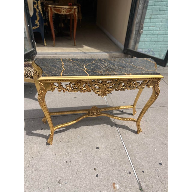 1960s Gold Leaf Console Table With Marble Top For Sale - Image 4 of 11
