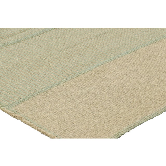 Rug & Kilim’s Contemporary Kilim in Beige and Blue Textural Stripes For Sale In New York - Image 6 of 7