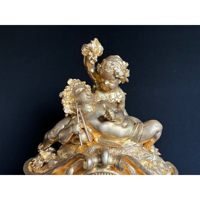 1860 French Louis XV Gilt Ormolu Clock Set – 3 Pieces For Sale - Image 10 of 17