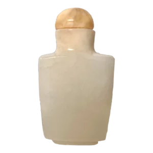 Antique White Jade Art Deco Snuff Bottle With Stopper & Spoon