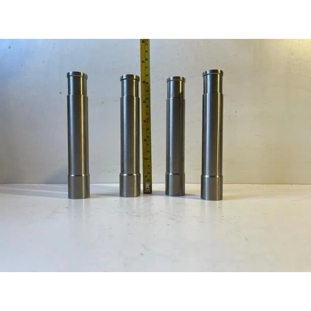 Contemporary Vintage Minimalist Salt Shakers and Pepper Mill in Stainless Steel, Set of 4 For Sale - Image 3 of 6