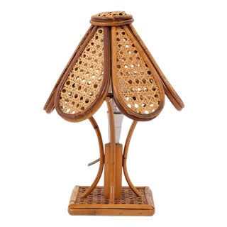 Italian Table Lamp in Wicker Cane Webbing and Rattan, 1980s For Sale