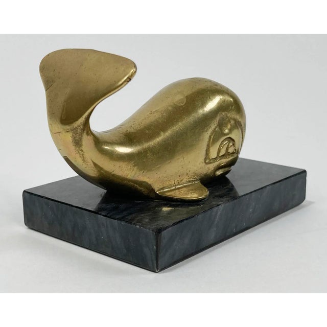 Vintage Brass Whale Marble Base Paper Weight For Sale - Image 4 of 7