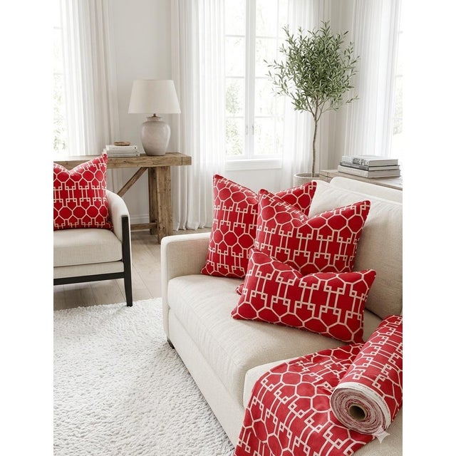 Quadrille Red Brighton Reverse 300426f Fabric Gorgeous 1 Yard For Sale - Image 4 of 9