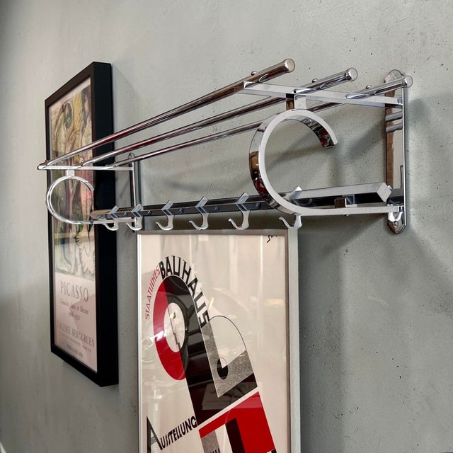 Art Deco Wall-Mounted Coat Rack in Chrome-Plated Brass, France, 1930s For Sale - Image 10 of 10