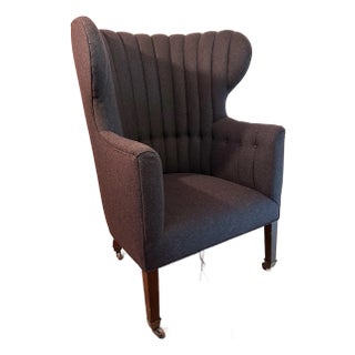 A Custom Bench-Made Georgian Style Wingback Chairs by Cisneros Upholstery (Chicago) – Wool Flannel For Sale