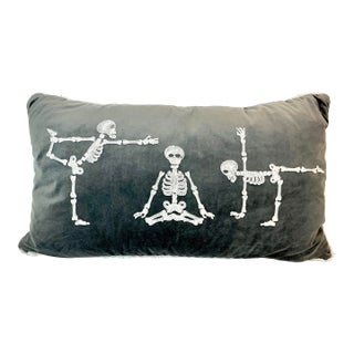 1990s Vintage Boho Chic Skelton Yoga Lumbar Decorative Halloween Pillow, Feather-Down For Sale