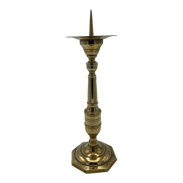 Tall Brass Candlestick With Picket Top For Sale