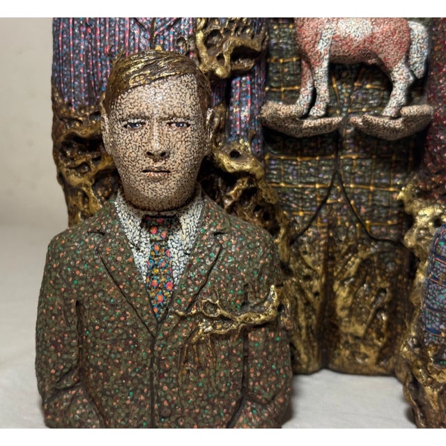 Original Richard Cleaver Wood Ceramic Oil Paint Men With Horse Sculpture Statue For Sale - Image 16 of 18