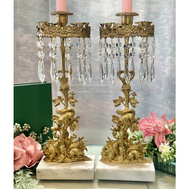 Antique Victorian Girandole Candlesticks With Squirrels Circa 1890's