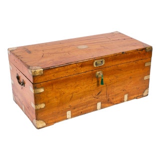 Antique Military Campaign Camphorwood Trunk Coffer, 1840s For Sale