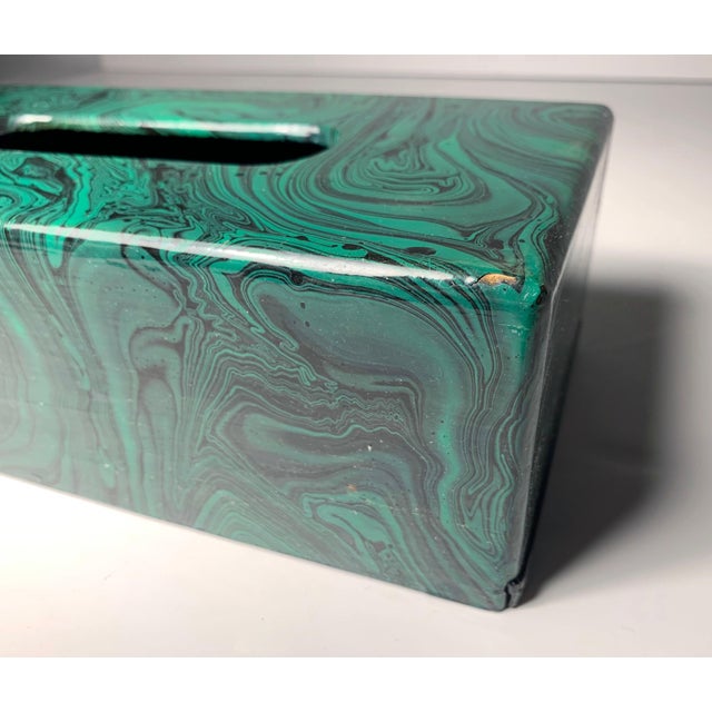 Wood Vintage Handcrafted/Painted Faux Malachite Tissue Box For Sale - Image 7 of 9