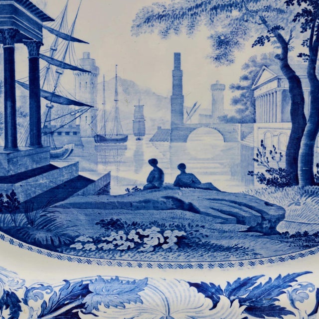 English Large Antique 19th Century Wedgwood Blue and White Transfer Meat Platter For Sale - Image 3 of 7