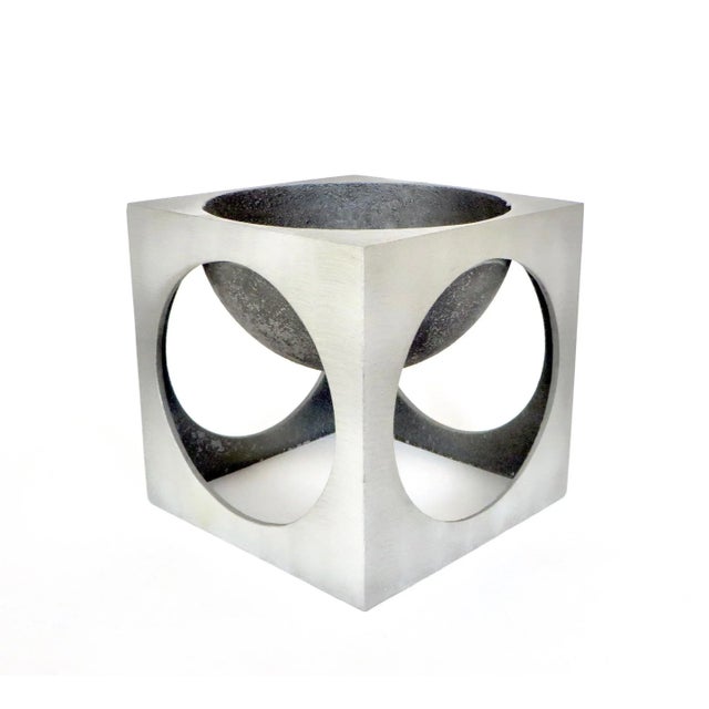 Lorenzo Burchiellaro cast and etched aluminum square sculpture. Patinaed black and natural etched aluminum composes this...