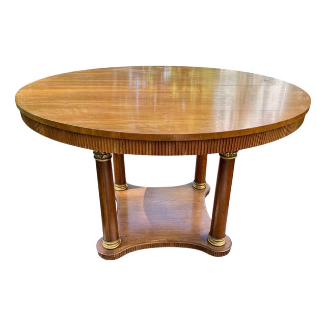 Vintage Baker Large Round Pedestal Extension Dining Table For Sale