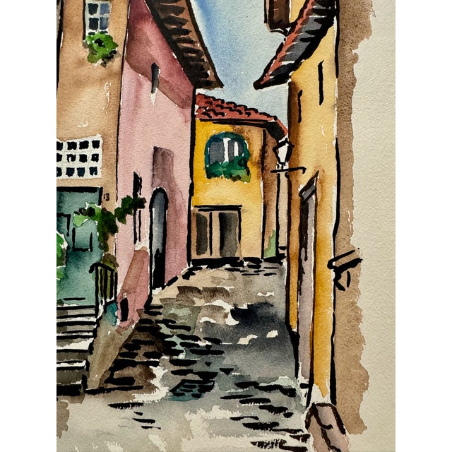 Rustic Henry Emil Salloch Original Watercolor on Paper via Del Pretorio, Barga, Italy. 1970. For Sale - Image 3 of 7