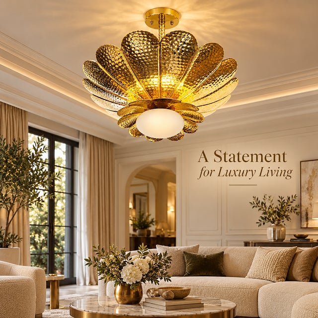 Brass Handmade Brass Flower Chandelier, Hammered Lotus Ceiling Light, Antique Brass Floral Pendant, Art Deco Luxury Ceiling Fixture 28 Inches For Sale - Image 8 of 14