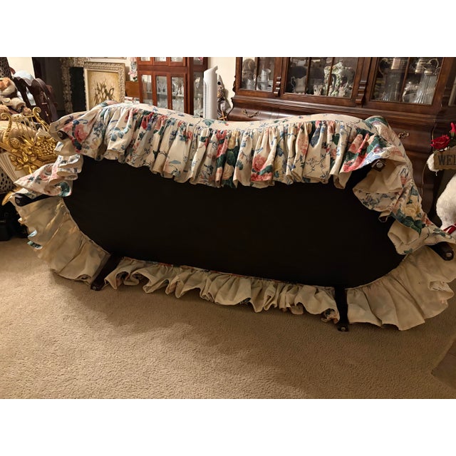 Textile Vintage French Provincial Floral Chintz Conversation Double Spoon Back Sofa / Settee For Sale - Image 7 of 7