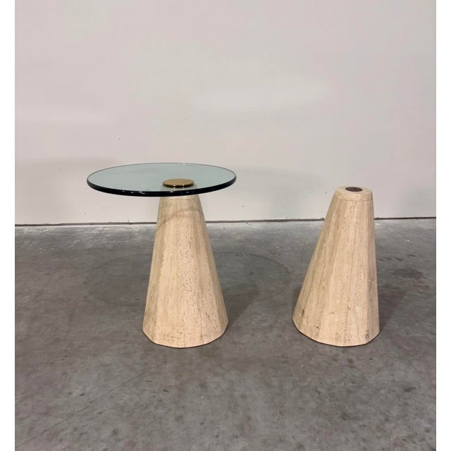 Modernist Side Tables by La Rosa Milano in Travertine and Brass, 1970s For Sale In Tampa - Image 6 of 13
