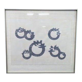 Original Asian Ink on Silk Painting – Abstract Calligraphic Circles W/ Artist Seal (Framed) For Sale