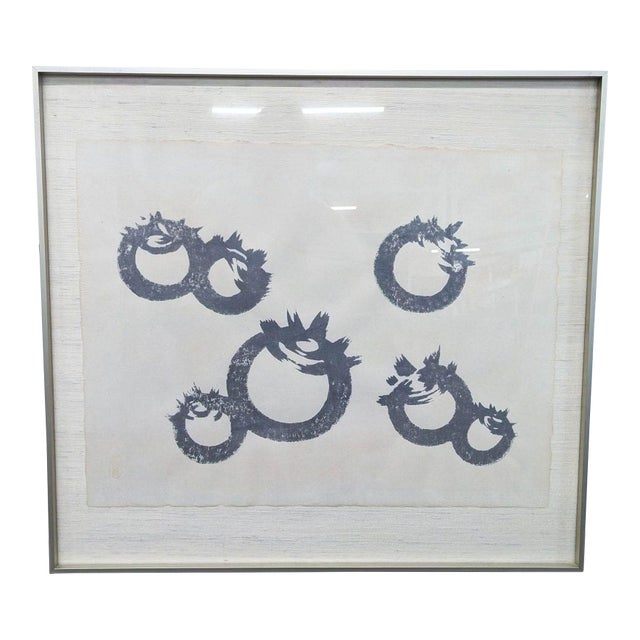 Original Asian Ink on Silk Painting – Abstract Calligraphic Circles W/ Artist Seal (Framed) For Sale
