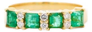 1 Carat Tw Square Natural Emerald and Diamond 5-Stone Band Ring in 14k Gold Size 6.5