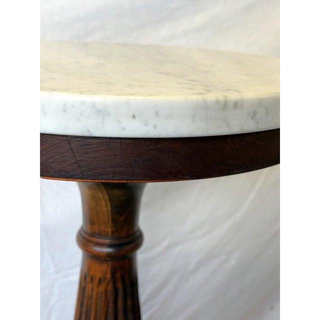 1900's Solid Wood Reeded Pedestal/ Plant Stand With Marble Top For Sale - Image 4 of 18