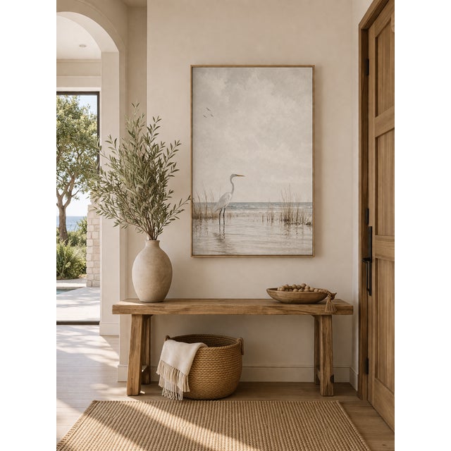 Contemporary Egret Coastal Scene, Minimalist Beach Wall Art Print, 24″ × 36″ For Sale - Image 3 of 9