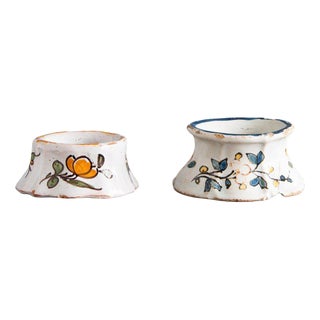 18th Century Floral Salt Pigs from Rouen Faience, Set of 2 For Sale